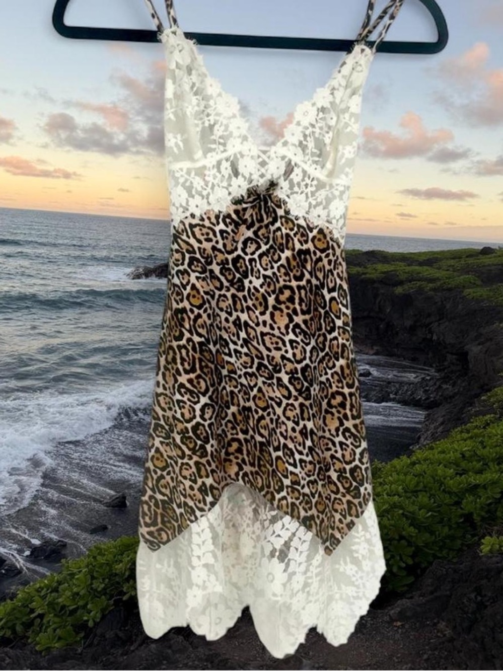Victoria's Secret White Lace and Leopard Print Mini Dress